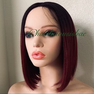 Bob wig ombré red burgundy black middle part